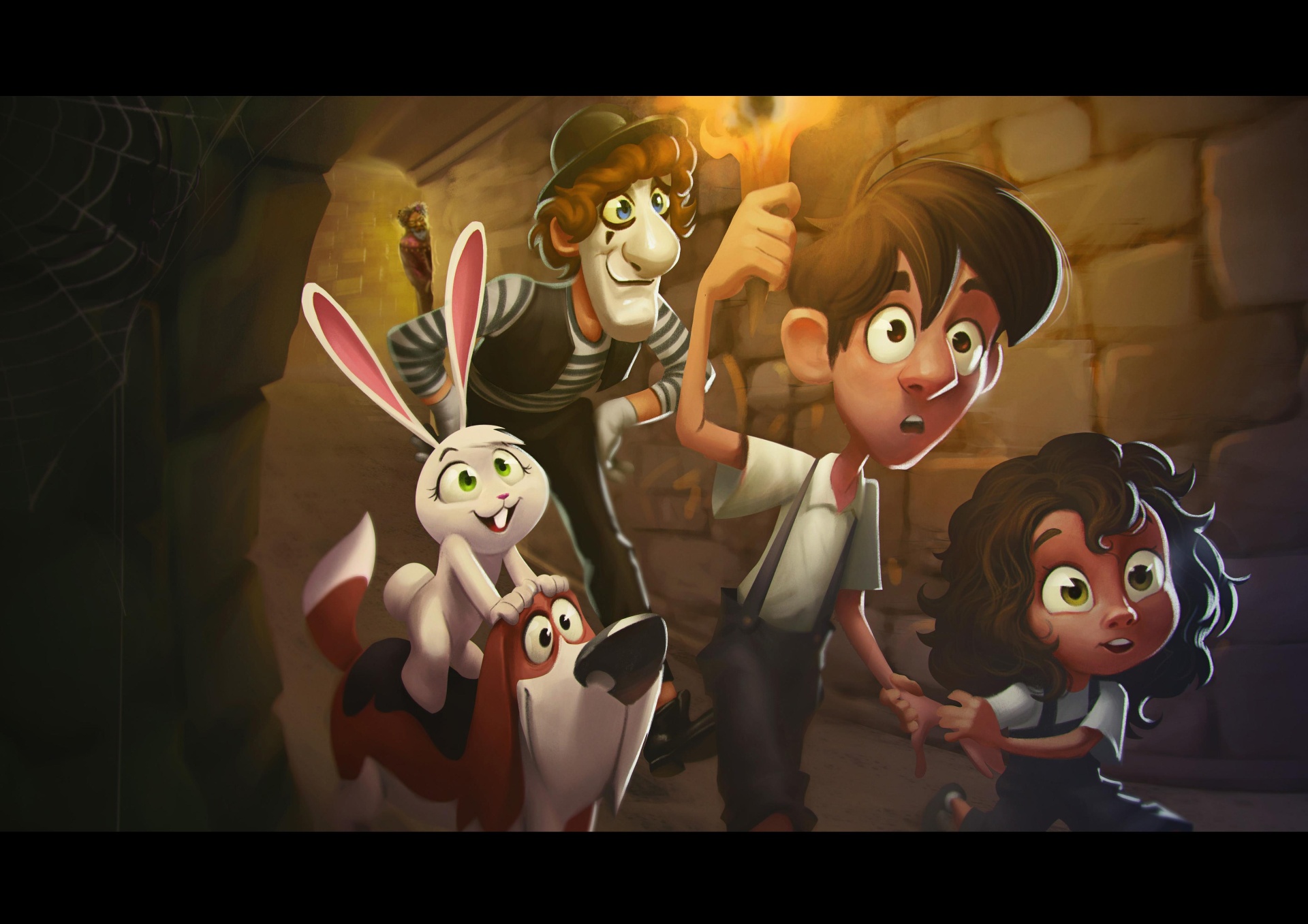 Ollie and friends exploring the catacombs